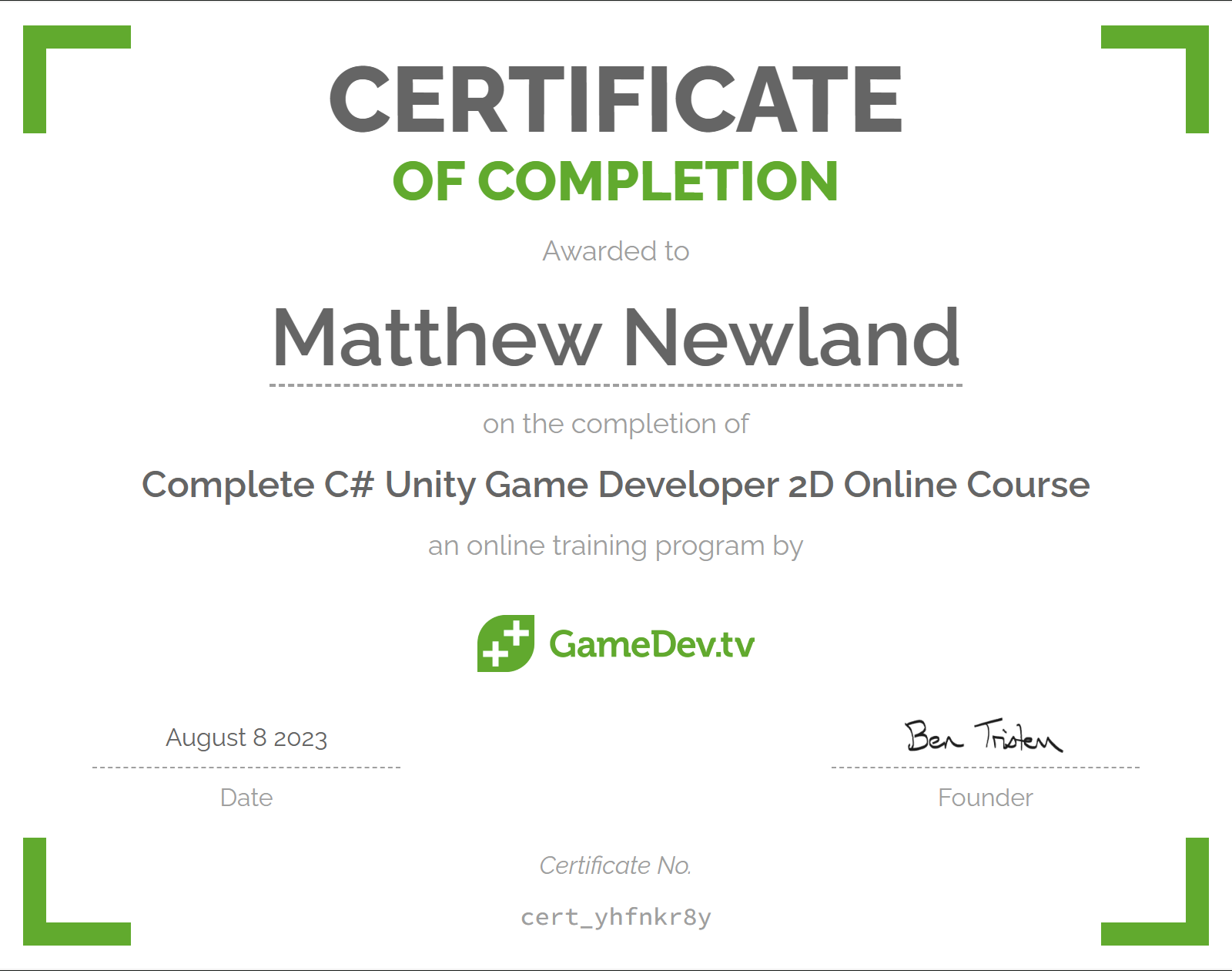 GameDev.tv Unity 2D Game Development certificate